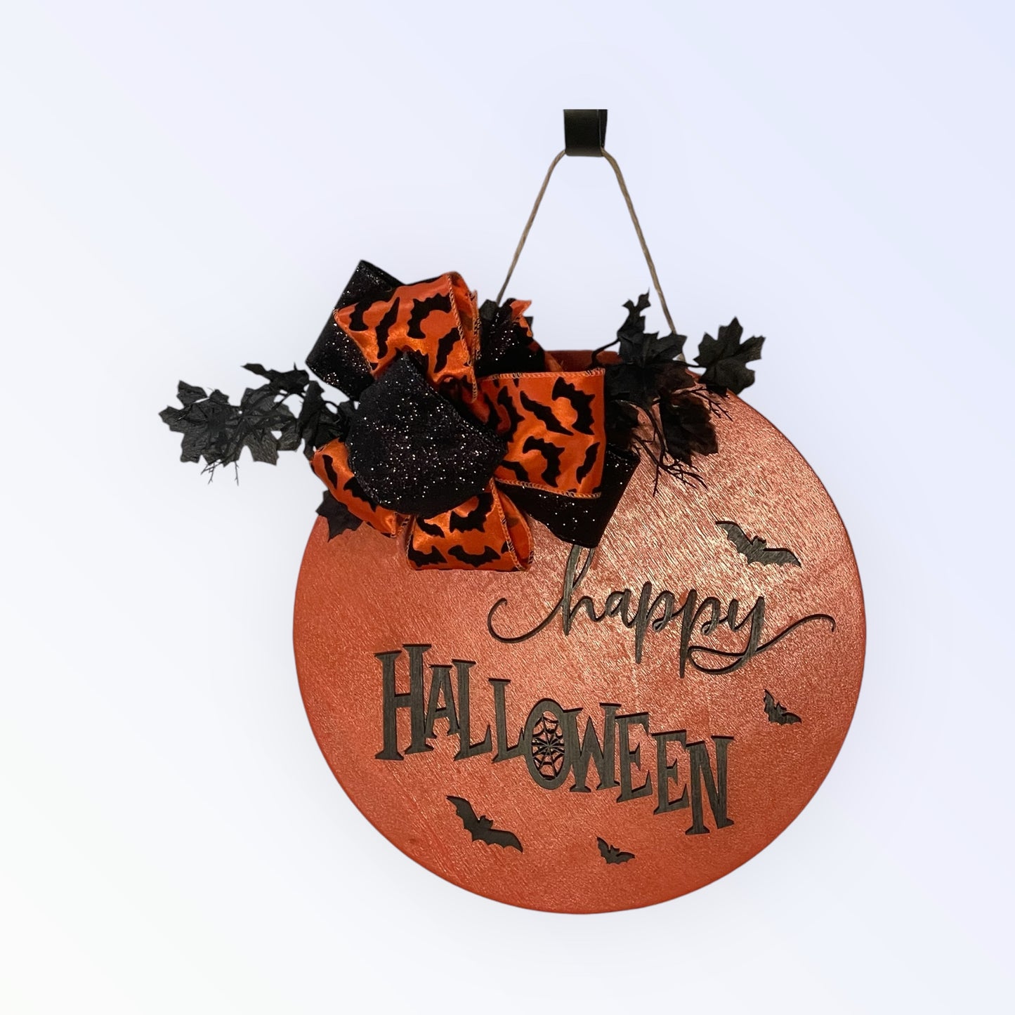 Halloween Door Hanger - Round Wooden Sign