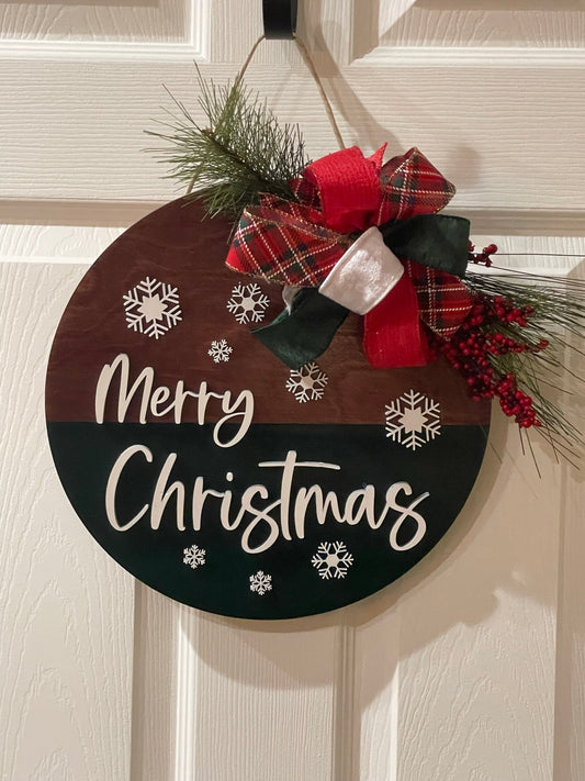 Christmas Door Hanger - Round Wooden Sign